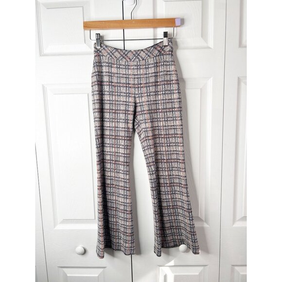 Rosetta Getty Grey Plaid Pull On Cropped Flare Pants Women's Size X-Small XS
